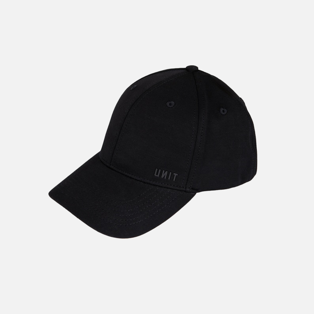 Black cap with 'UNIT' branding on a light gray background