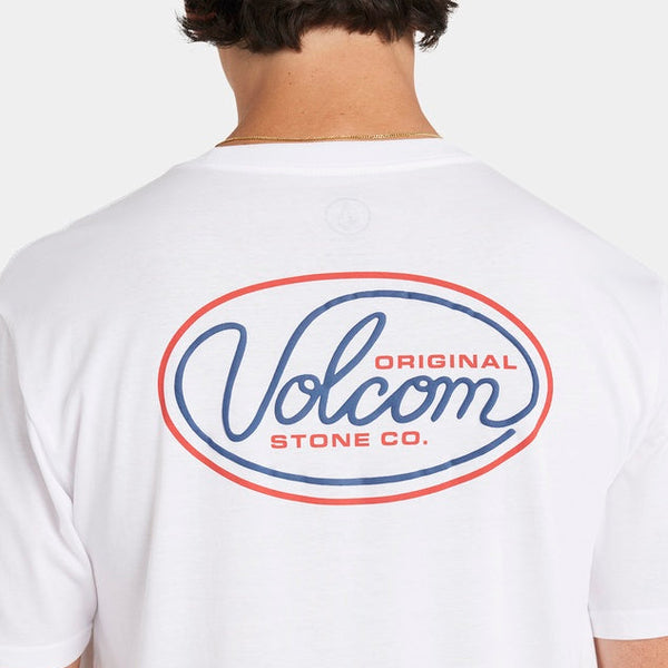 White t-shirt with Volcom logo on the back