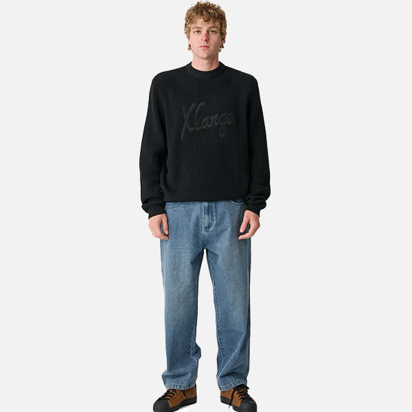 Xlarge Script Waffle Knit Sweater - Black