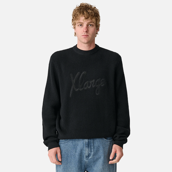 Xlarge Script Waffle Knit Sweater - Black