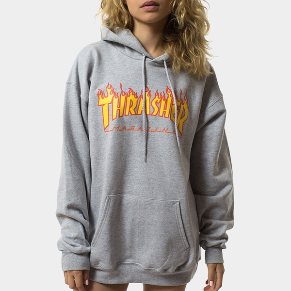 Thrasher Flame Logo Hood - Grey