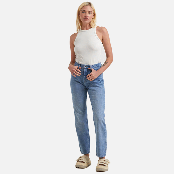 Afends Violet Hemp Denim Straight Leg Jeans Worn Blue