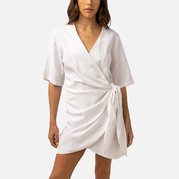 Rhythm Santorini Tie Front Mini Dress - White