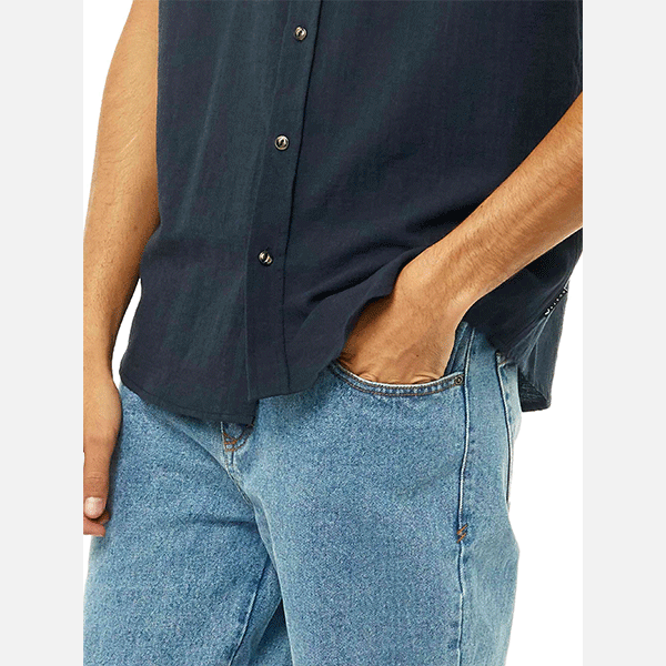 Rusty Overtone Short Sleeve Linen Shirt- Dark Sapphire