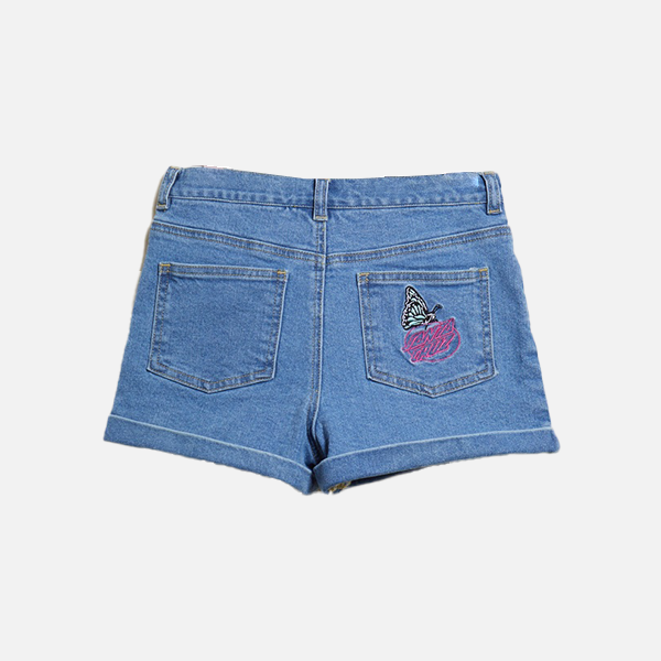 Santa Cruz Mushroom Monarch Dot Girls Denim Shorts - Blue