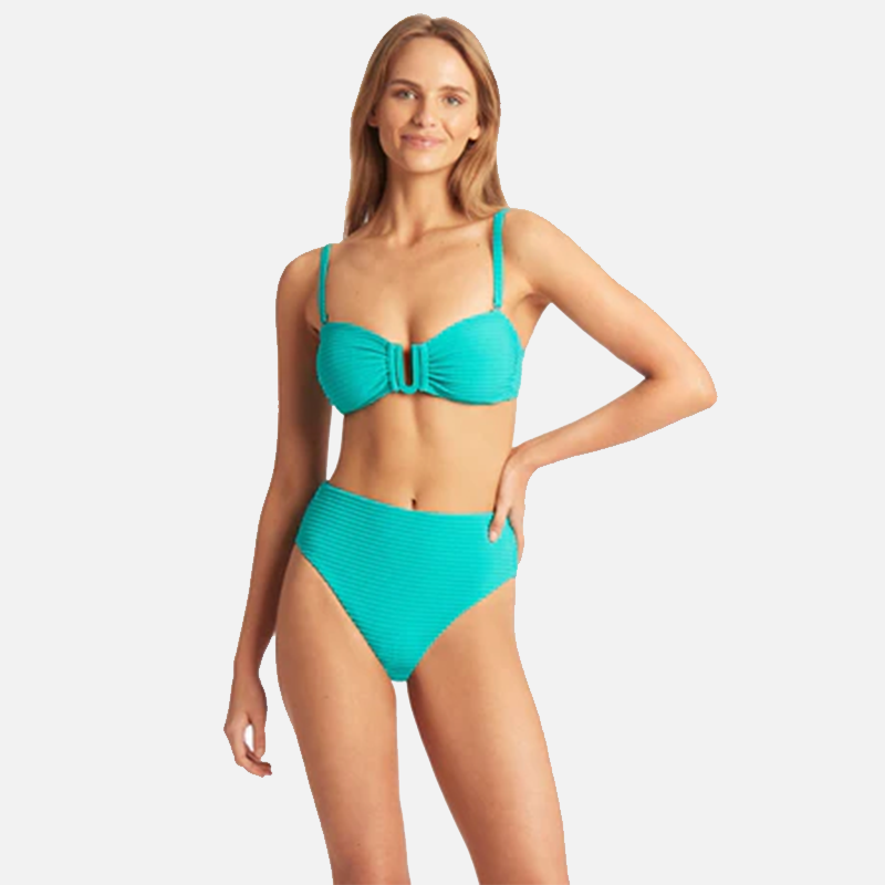 Sea Level Spinmaker Retro High Waist Bikini Pant - Aqua